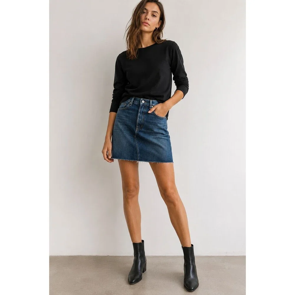 NWT Rag & Bone Hayden Denim Mini Skirt Magnus Indigo Raw Hem Blue Jean Size 26